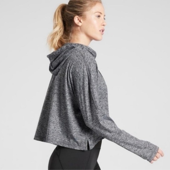 Athleta Uptempo Cropped Hoodie Gray Space Dye Womens Size Large Lightweight - Picture 2 of 10